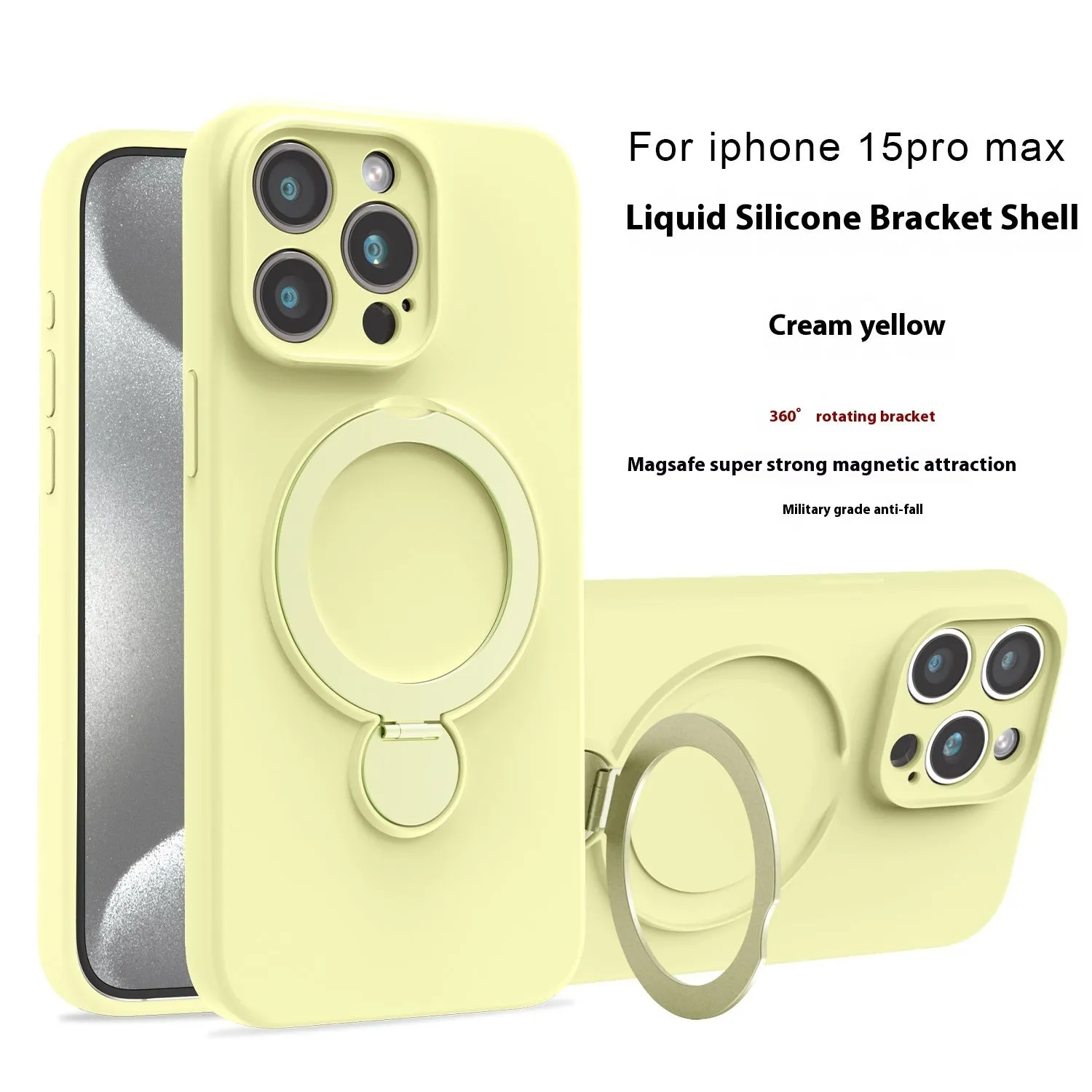 Liquid silicone magnetic bracket phone case for iPhone 14 15 16 in graphite black with anti-fall protection
