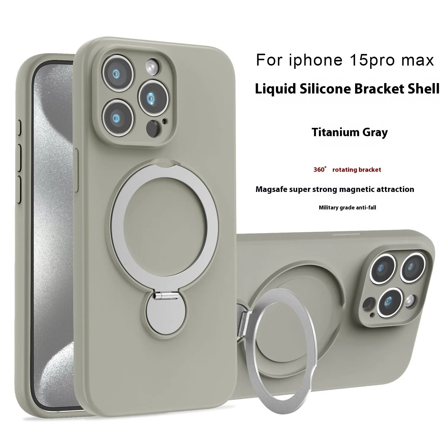 Liquid silicone magnetic bracket phone case for iPhone 14 15 16 in graphite black with anti-fall protection