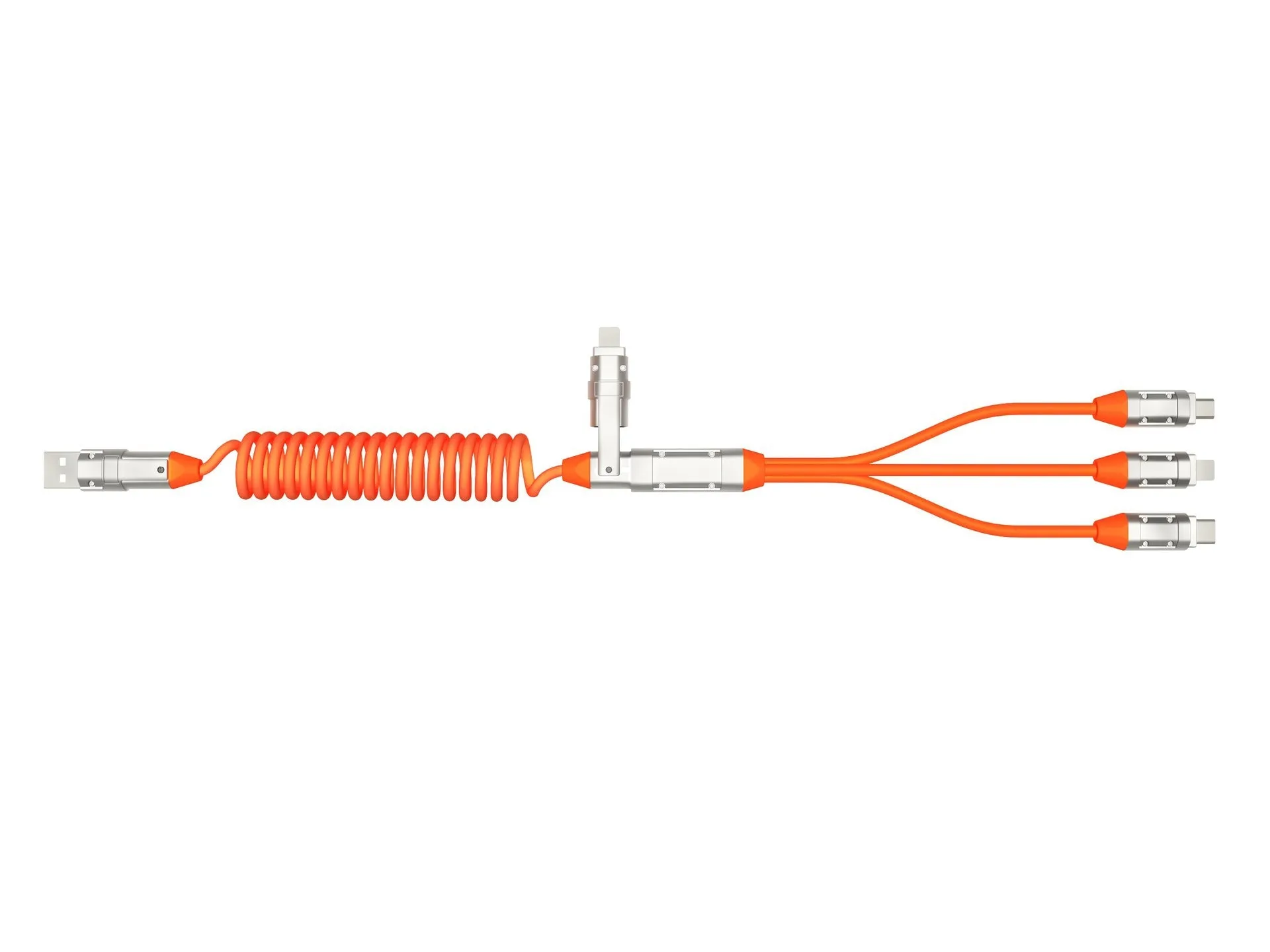 240W spring telescopic fast charge data cable, 1 metre, aluminium alloy, micro usb type c, black