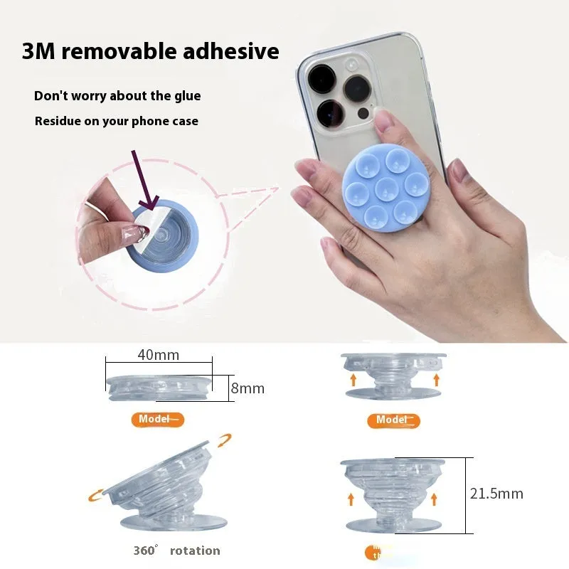 Mobile phone airbag bracket in pink silicone, detachable and foldable, 46mm diameter suction cup