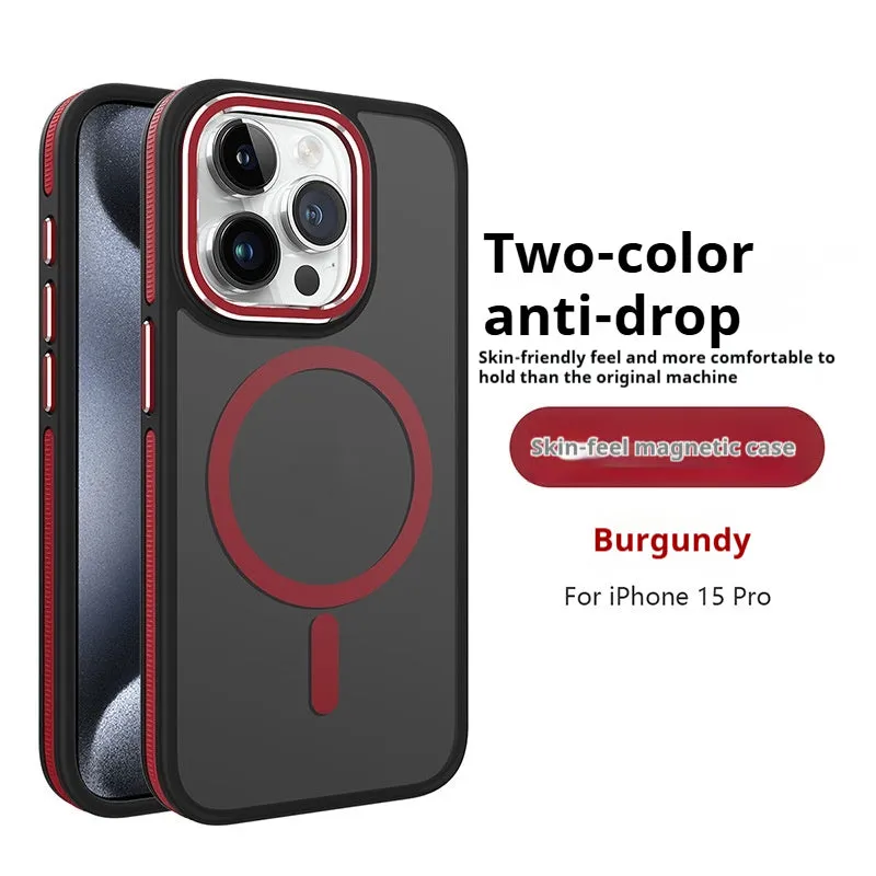 Frosted magnetic TPU phone case for iPhone 14 Pro Max with metal lens ring in black