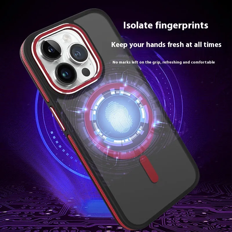 Frosted magnetic TPU phone case for iPhone 14 Pro Max with metal lens ring in black
