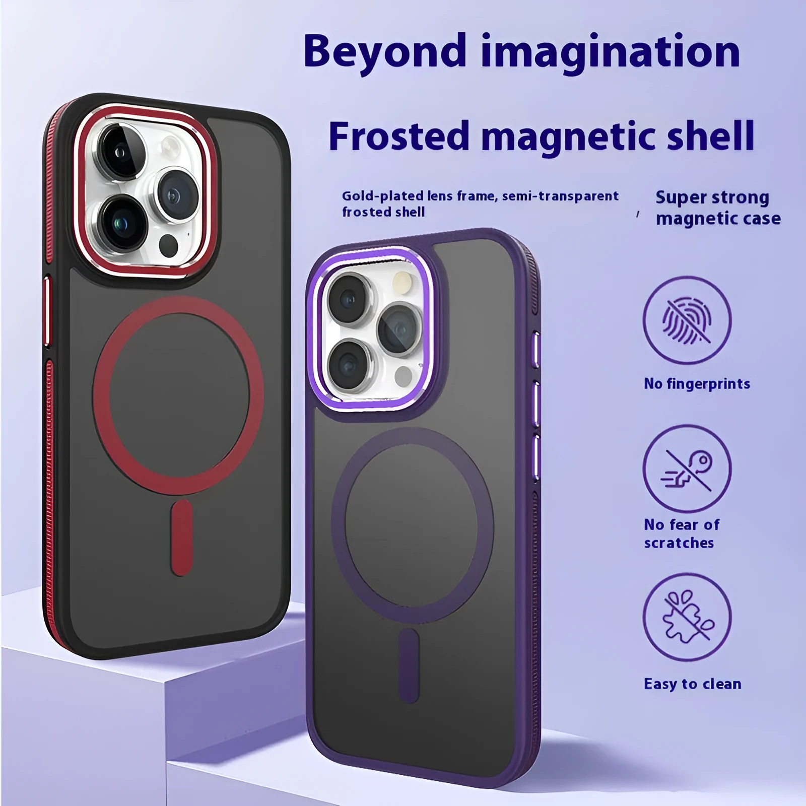 Frosted magnetic TPU phone case for iPhone 14 Pro Max with metal lens ring in black