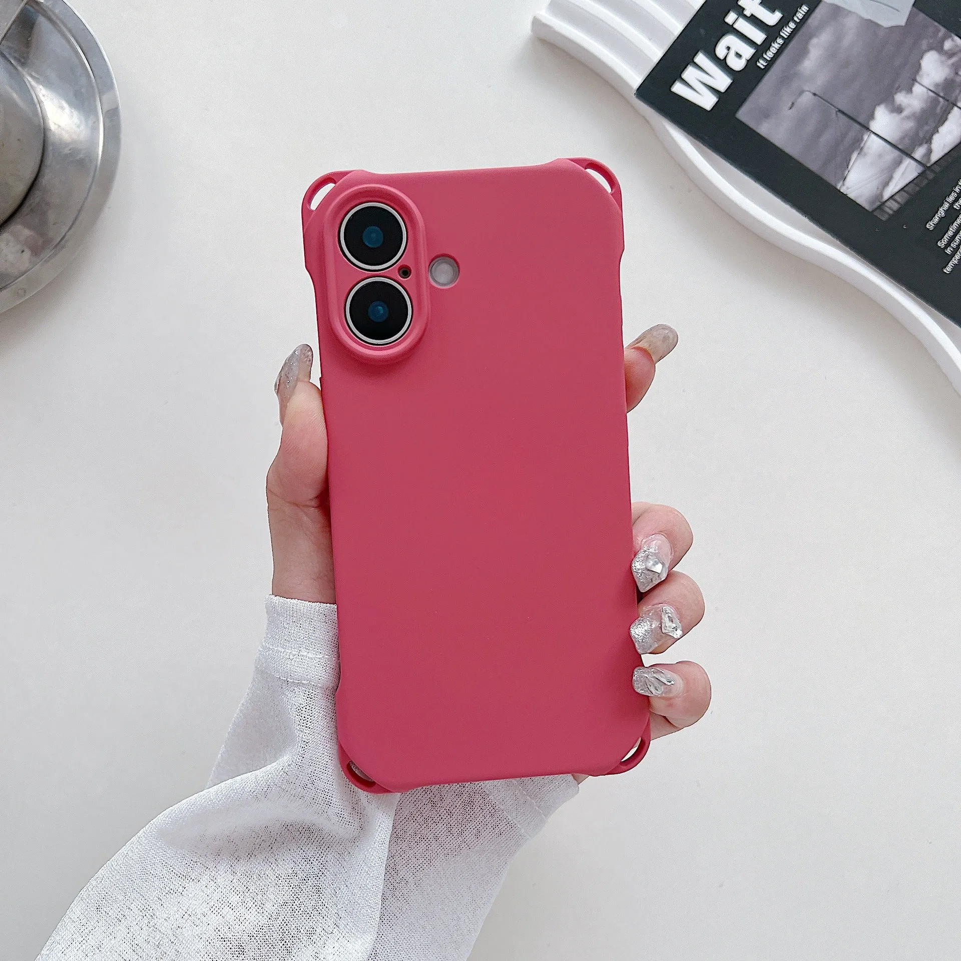 Four-corner cross lanyard liquid silicone phone case for Apple iPhone 16, soft anti-fall, antique white colour