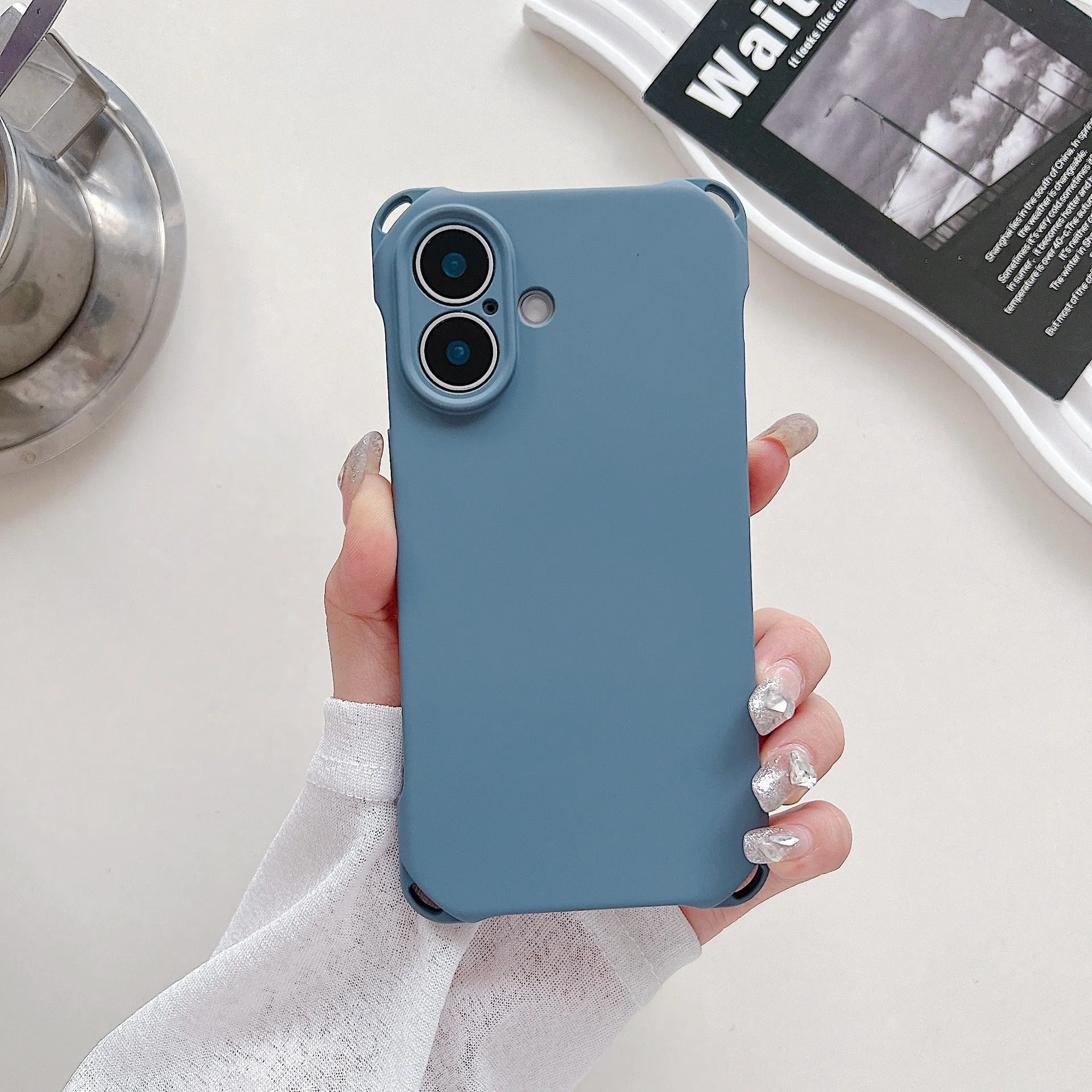 Four-corner cross lanyard liquid silicone phone case for Apple iPhone 16, soft anti-fall, antique white colour