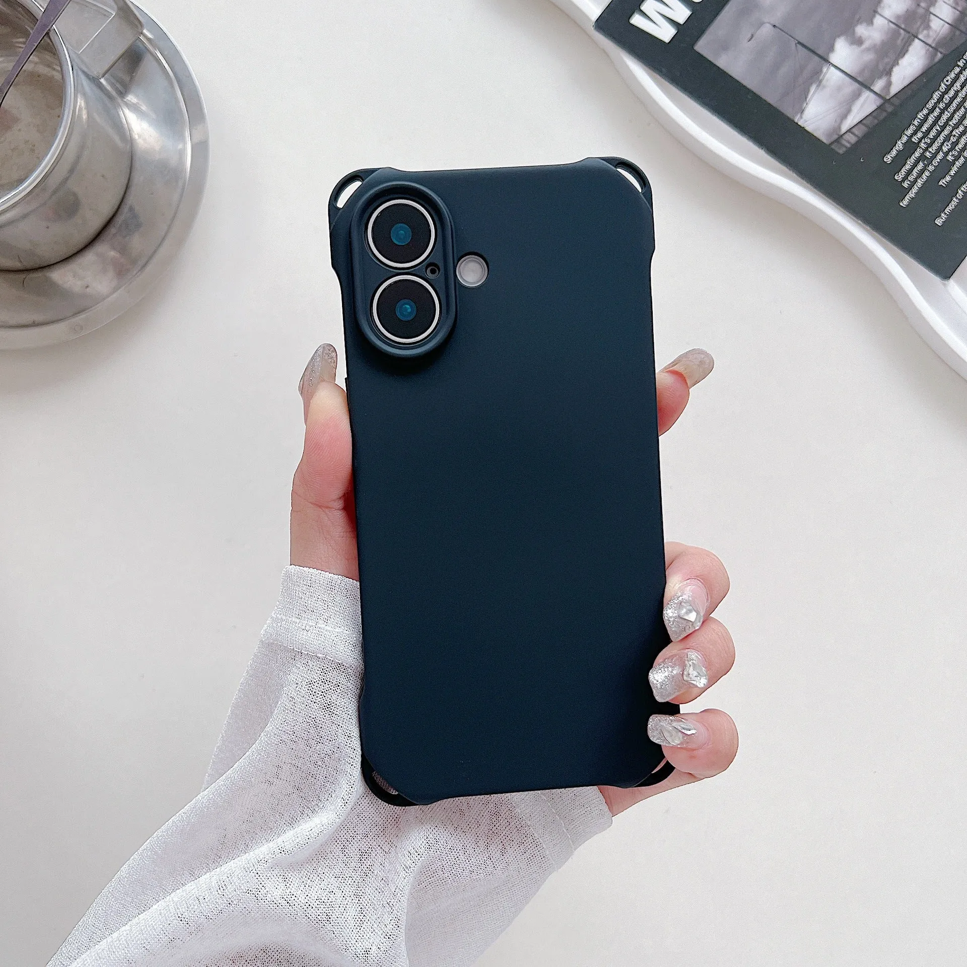 Four-corner cross lanyard liquid silicone phone case for Apple iPhone 16, soft anti-fall, antique white colour