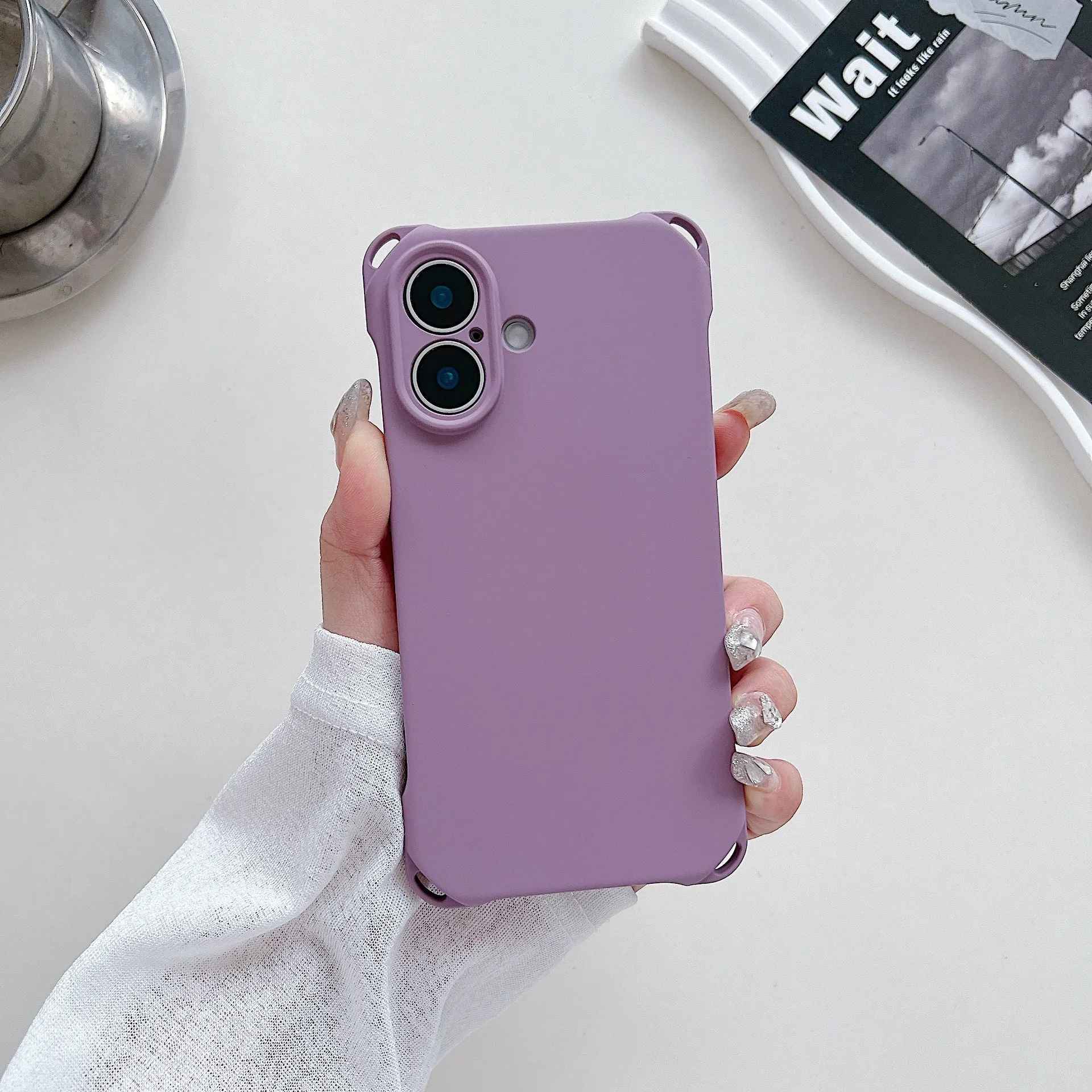 Four-corner cross lanyard liquid silicone phone case for Apple iPhone 16, soft anti-fall, antique white colour