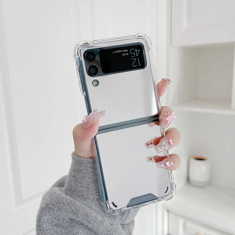 Samsung Z Flip transparent foldable mirror phone case in gold with TPU PC drop-resistant back cover