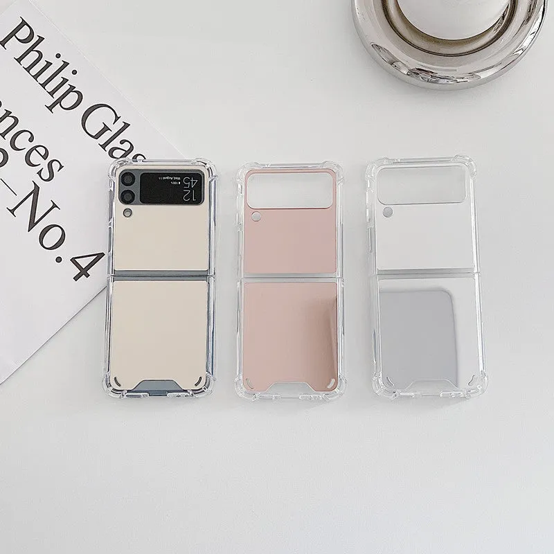Samsung Z Flip transparent foldable mirror phone case in gold with TPU PC drop-resistant back cover