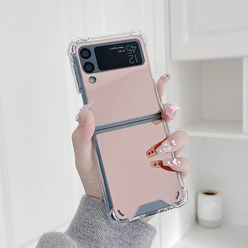 Samsung Z Flip transparent foldable mirror phone case in gold with TPU PC drop-resistant back cover