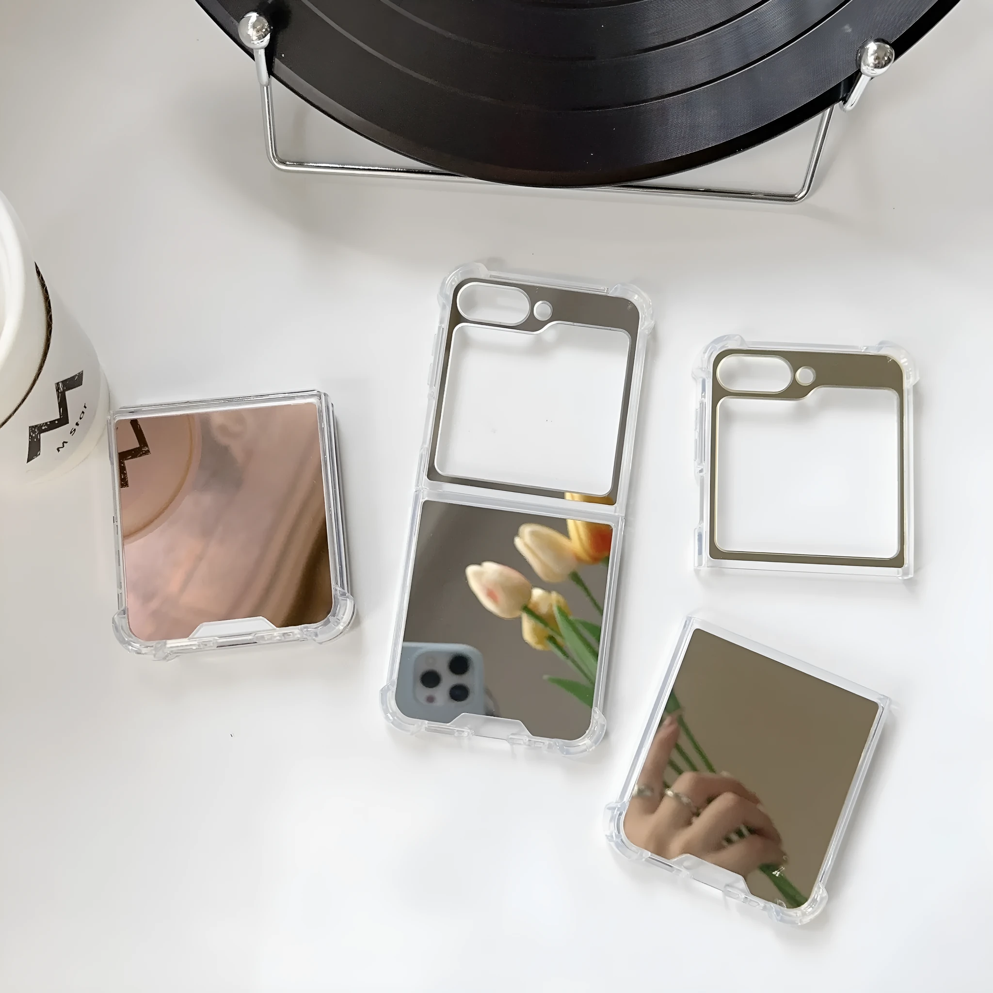 Samsung Z Flip transparent foldable mirror phone case in gold with TPU PC drop-resistant back cover
