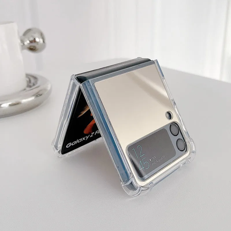 Samsung Z Flip transparent foldable mirror phone case in gold with TPU PC drop-resistant back cover
