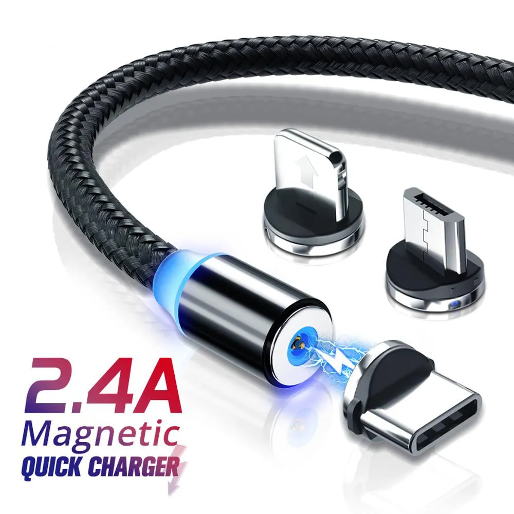 Magnetic USB cable with LED indicator in black 1m length for fast charging