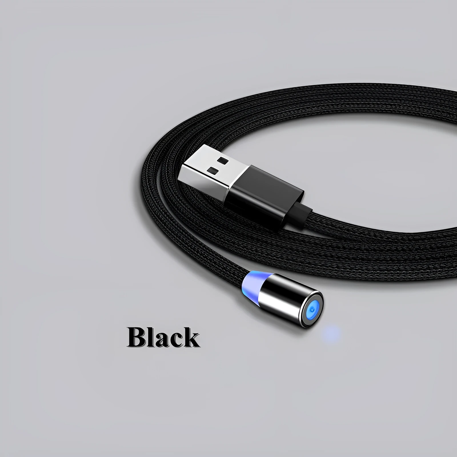 Magnetic USB cable with LED indicator in black 1m length for fast charging
