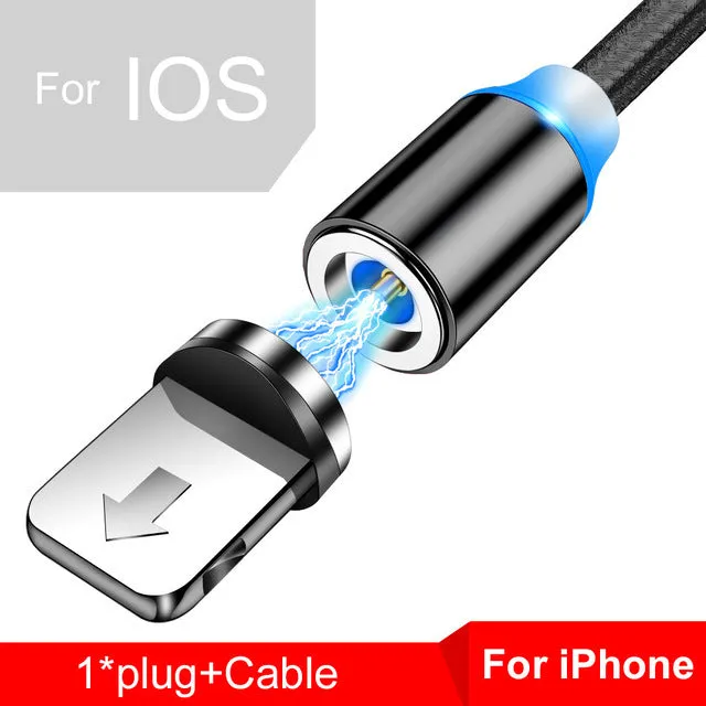 Magnetic USB cable with LED indicator in black 1m length for fast charging