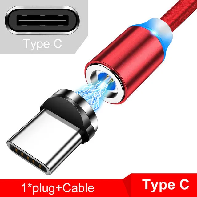 Magnetic USB cable with LED indicator in black 1m length for fast charging