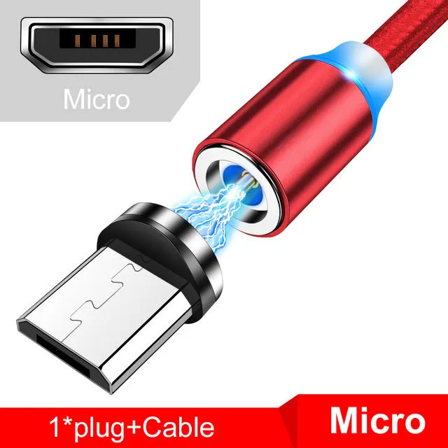 Magnetic USB cable with LED indicator in black 1m length for fast charging