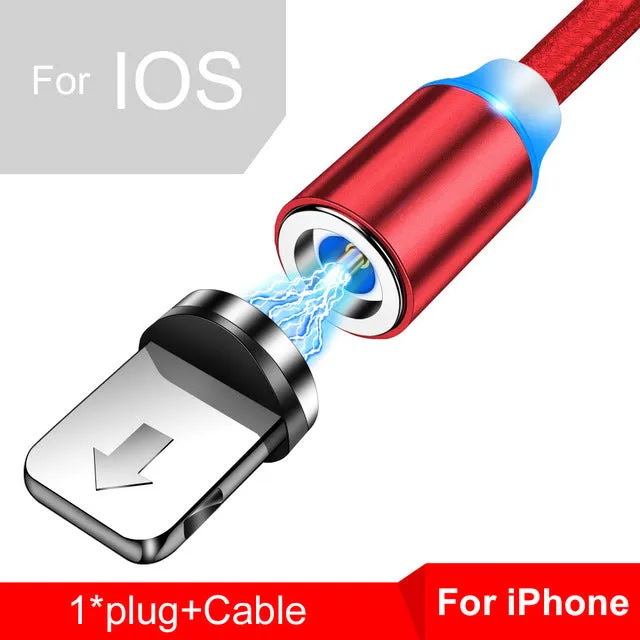 Magnetic USB cable with LED indicator in black 1m length for fast charging