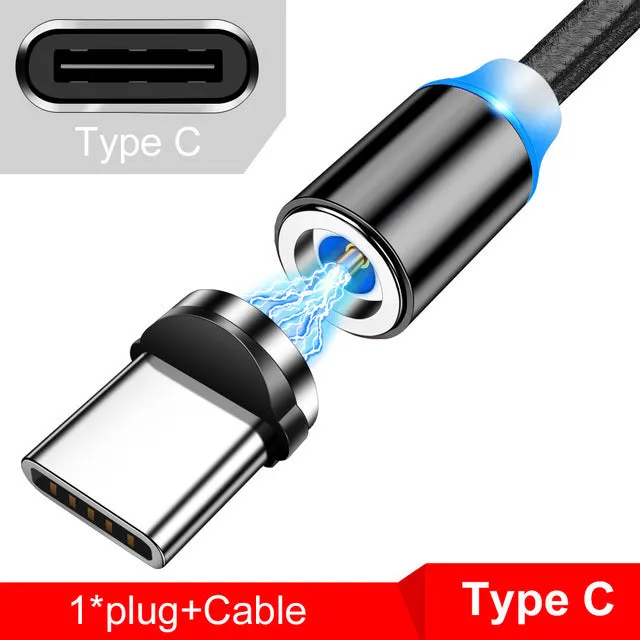 Magnetic USB cable with LED indicator in black 1m length for fast charging