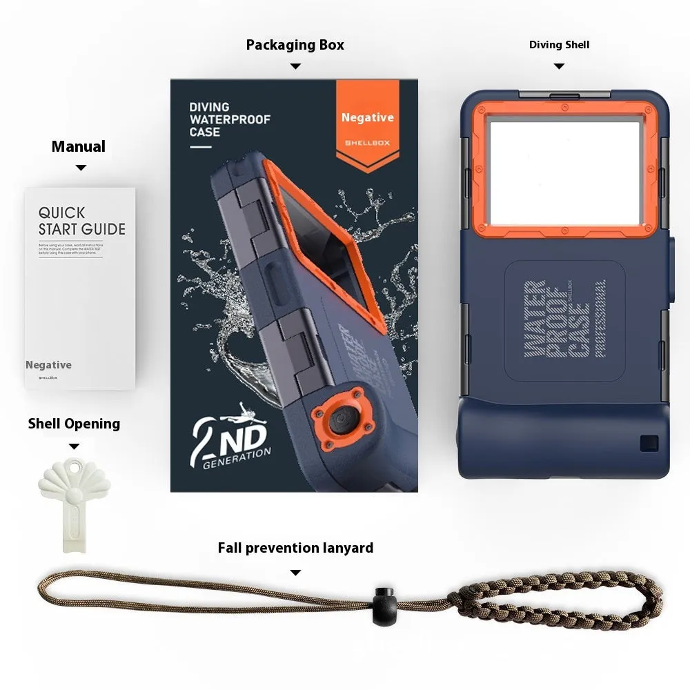 Blue orange waterproof case set for Apple phone, 15 metre diving depth, injection moulded TPE PC glass zinc alloy