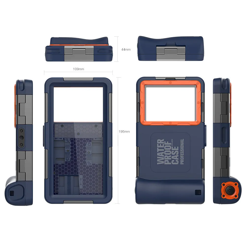 Blue orange waterproof case set for Apple phone, 15 metre diving depth, injection moulded TPE PC glass zinc alloy