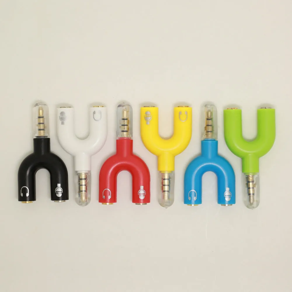 3.5mm audio splitter adapter with gold-plated connections in six colour options