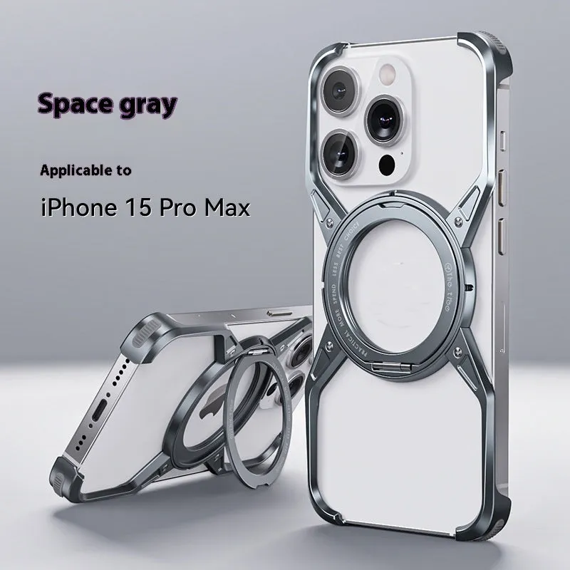 Rotary magnetic adhesive bracket hollow aluminium alloy phone case for iPhone 16 Pro Max in Deep Space Gray