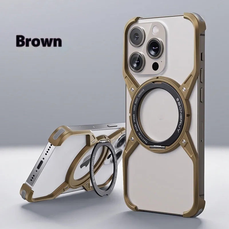 Rotary magnetic adhesive bracket hollow aluminium alloy phone case for iPhone 16 Pro Max in Deep Space Gray
