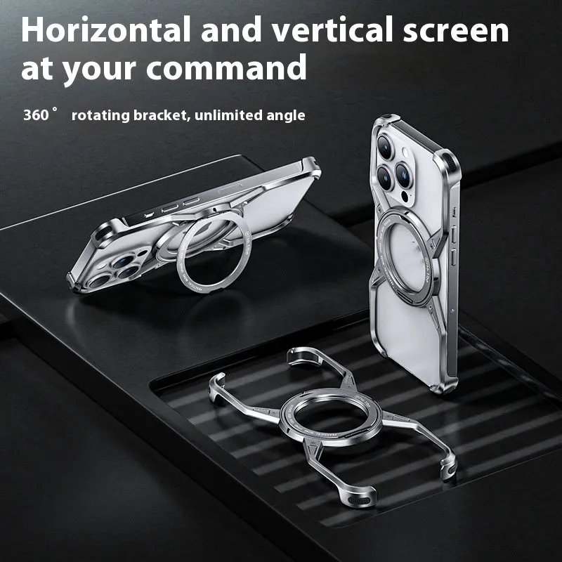 Rotary magnetic adhesive bracket hollow aluminium alloy phone case for iPhone 16 Pro Max in Deep Space Gray