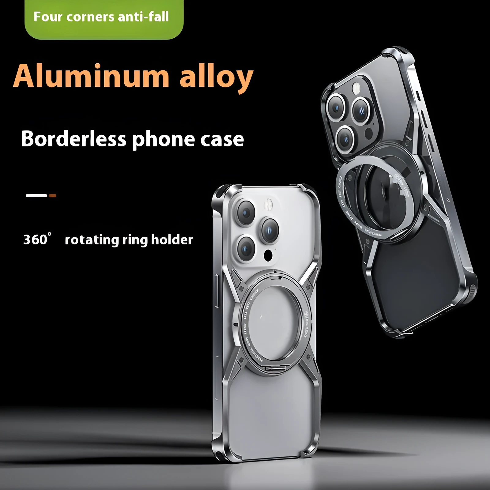 Rotary magnetic adhesive bracket hollow aluminium alloy phone case for iPhone 16 Pro Max in Deep Space Gray