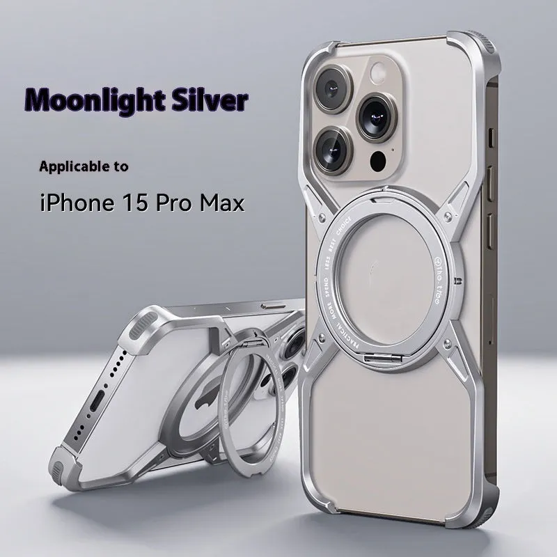 Rotary magnetic adhesive bracket hollow aluminium alloy phone case for iPhone 16 Pro Max in Deep Space Gray