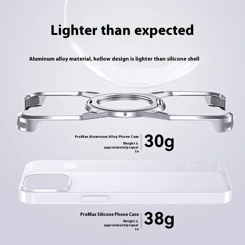 Rotary magnetic adhesive bracket hollow aluminium alloy phone case for iPhone 16 Pro Max in Deep Space Gray