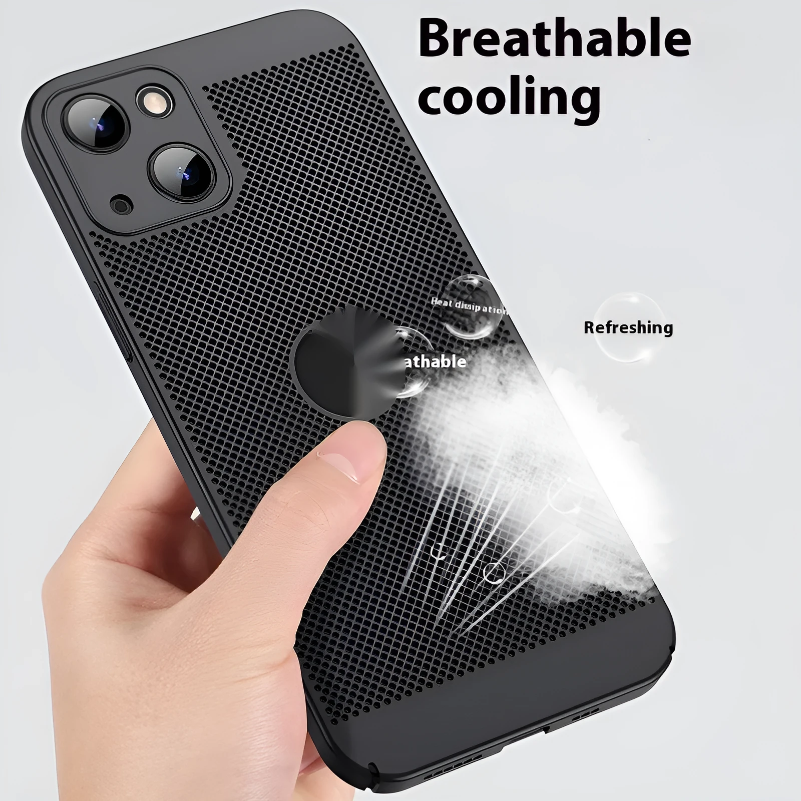 Matte solid colour PC phone case for iPhone showing heat dissipation and fingerprint resistance, in black finish