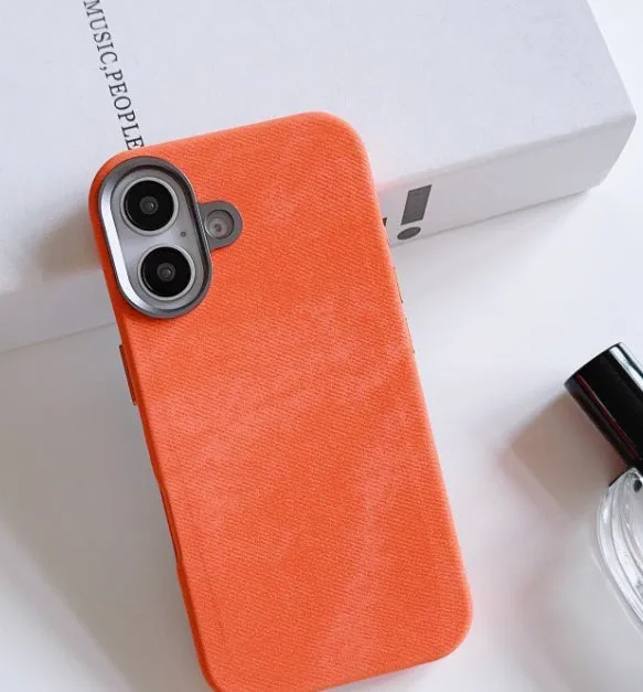 Flannel magnetic phone case in bean green for iPhone with fibre cloth texture and magnetic suction