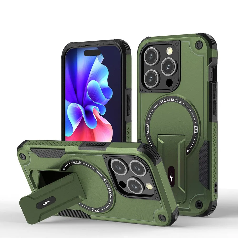 Magnetic invisible bracket phone case in Titan Gray for iPhone 15 Pro Max with frosted finish