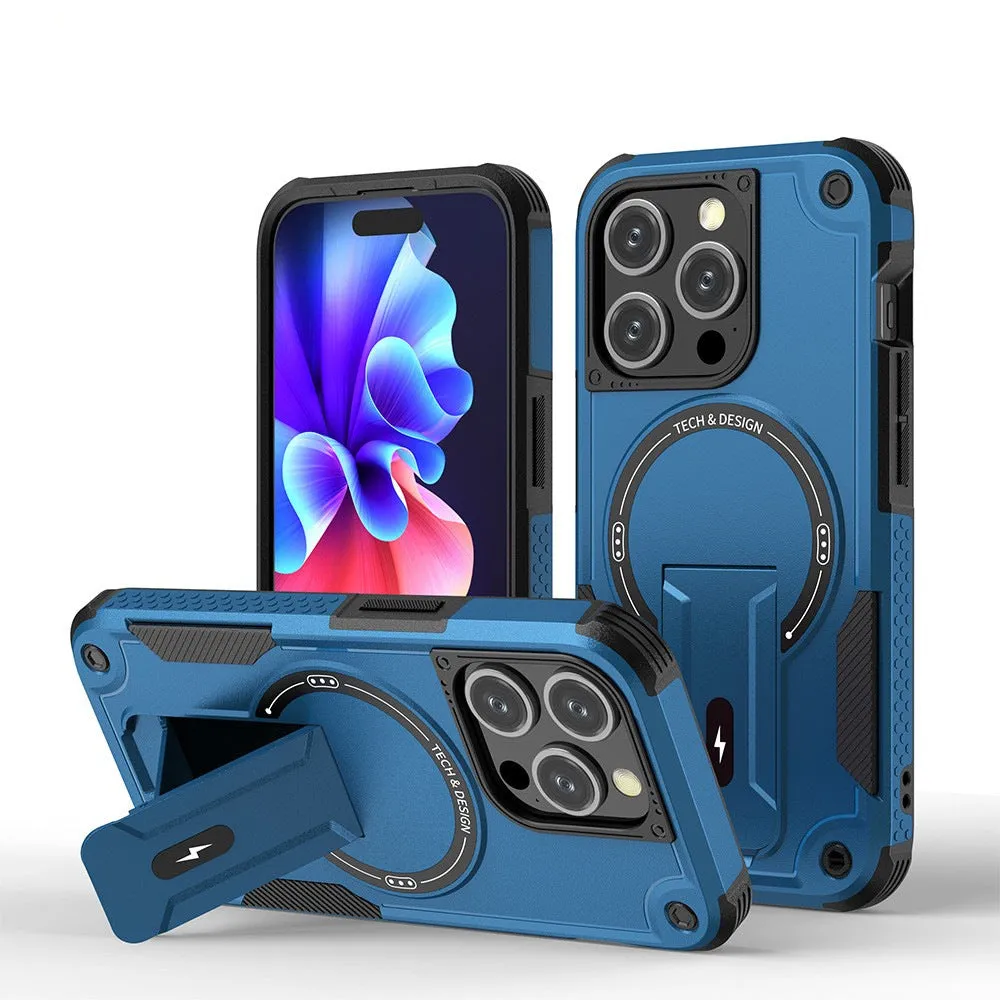 Magnetic invisible bracket phone case in Titan Gray for iPhone 15 Pro Max with frosted finish