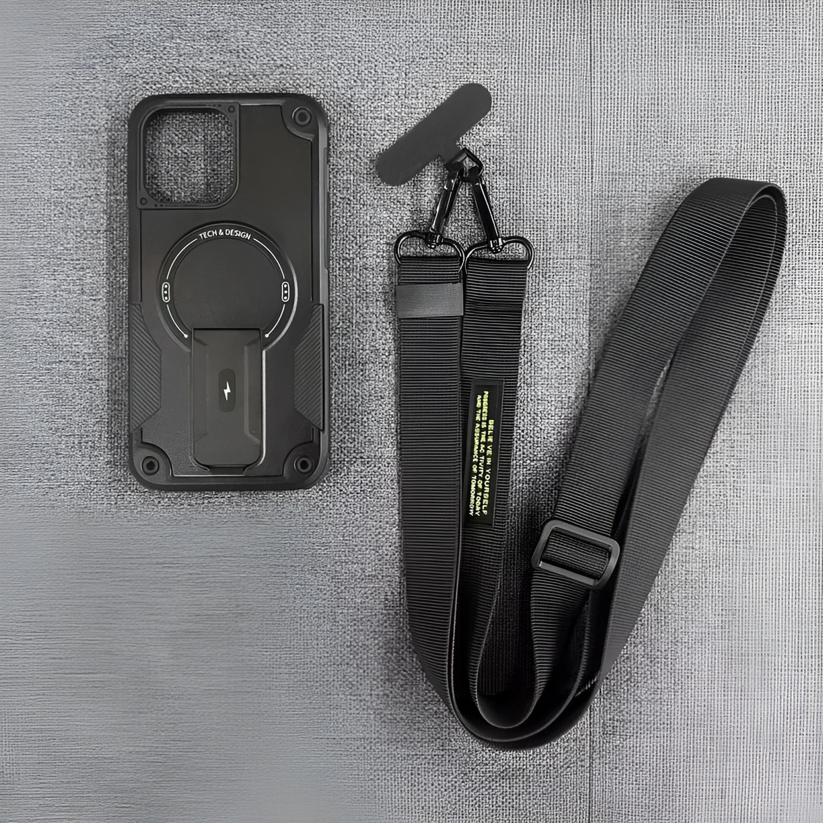 Magnetic invisible bracket phone case in Titan Gray for iPhone 15 Pro Max with frosted finish