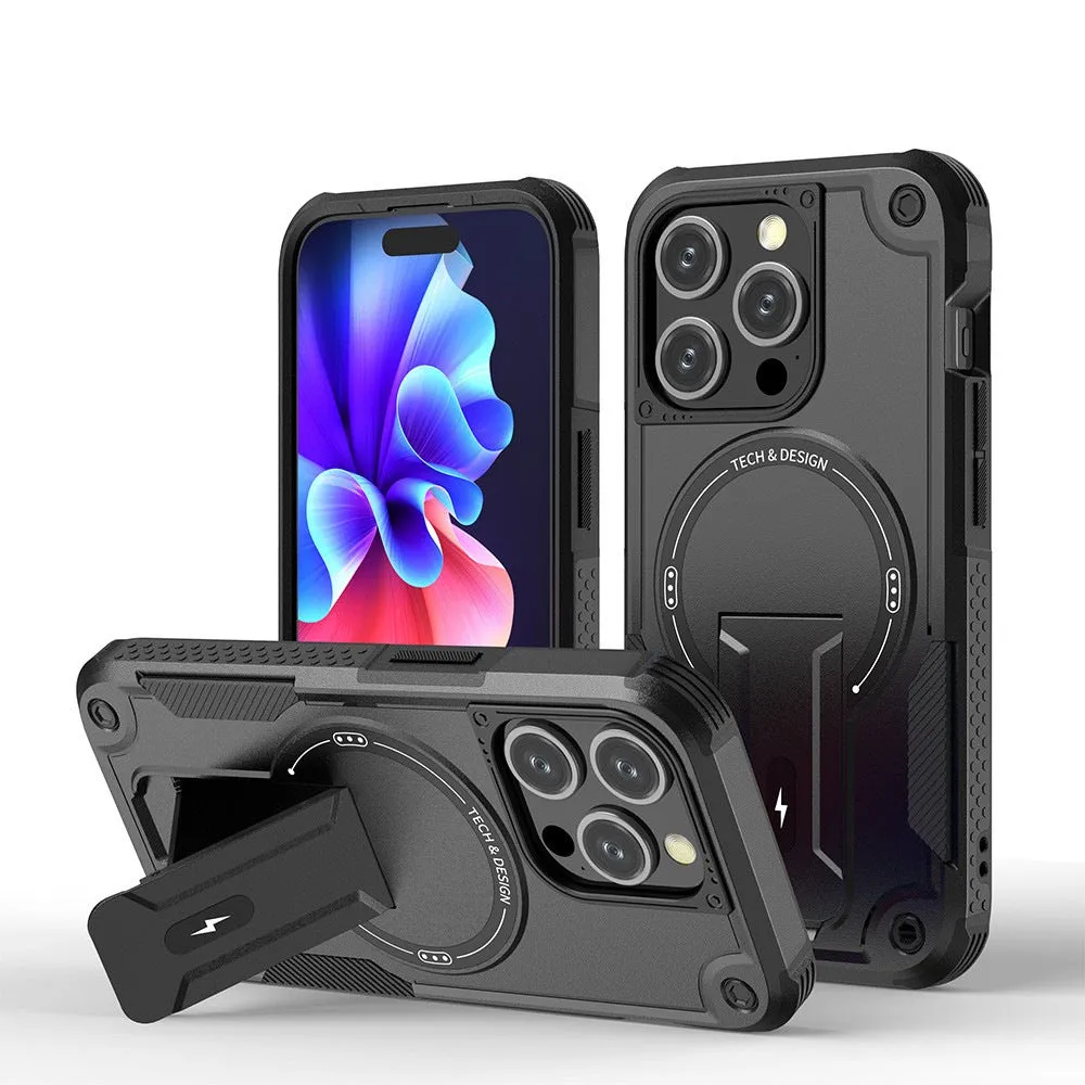 Magnetic invisible bracket phone case in Titan Gray for iPhone 15 Pro Max with frosted finish