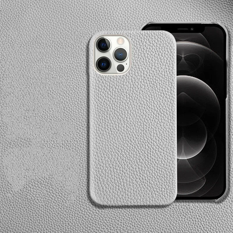 Genuine brown cowhide leather shatterproof case for iPhone with a half line break design.