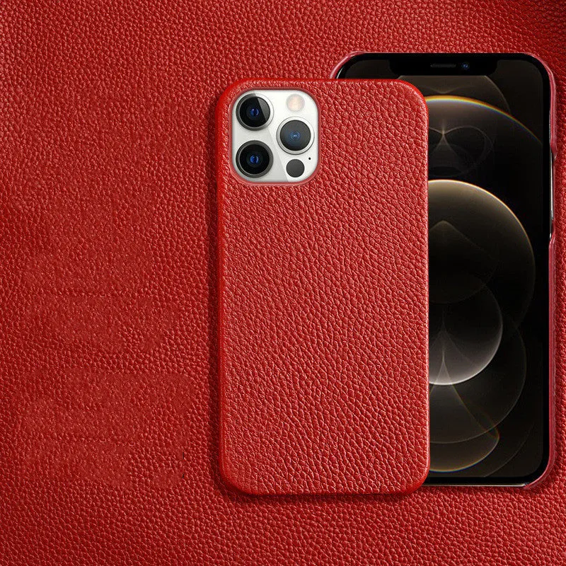 Genuine brown cowhide leather shatterproof case for iPhone with a half line break design.