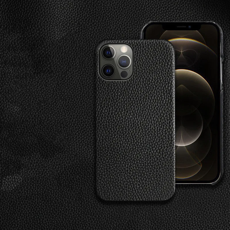 Genuine brown cowhide leather shatterproof case for iPhone with a half line break design.