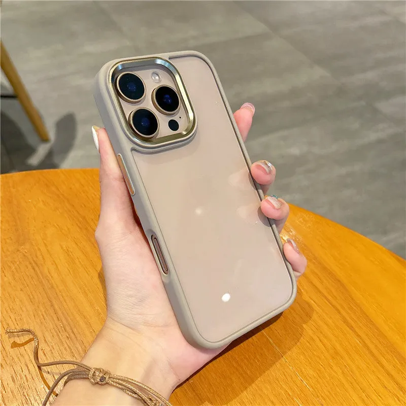 Transparent PC phone case for iPhone 16 Pro with metal eagle eye bracket ring in desert gold
