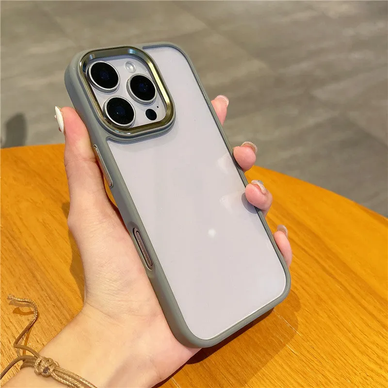 Transparent PC phone case for iPhone 16 Pro with metal eagle eye bracket ring in desert gold