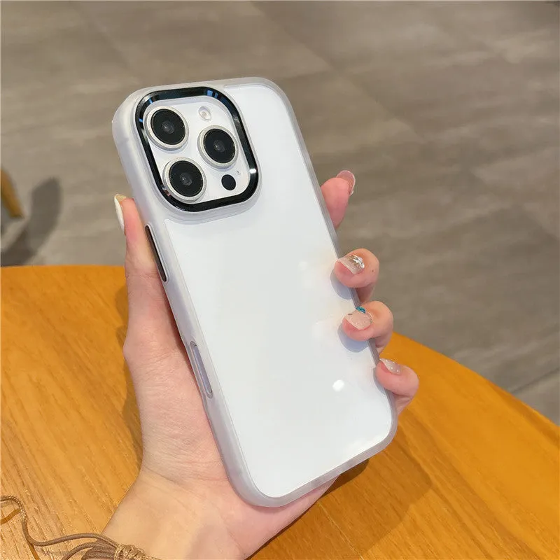 Transparent PC phone case for iPhone 16 Pro with metal eagle eye bracket ring in desert gold