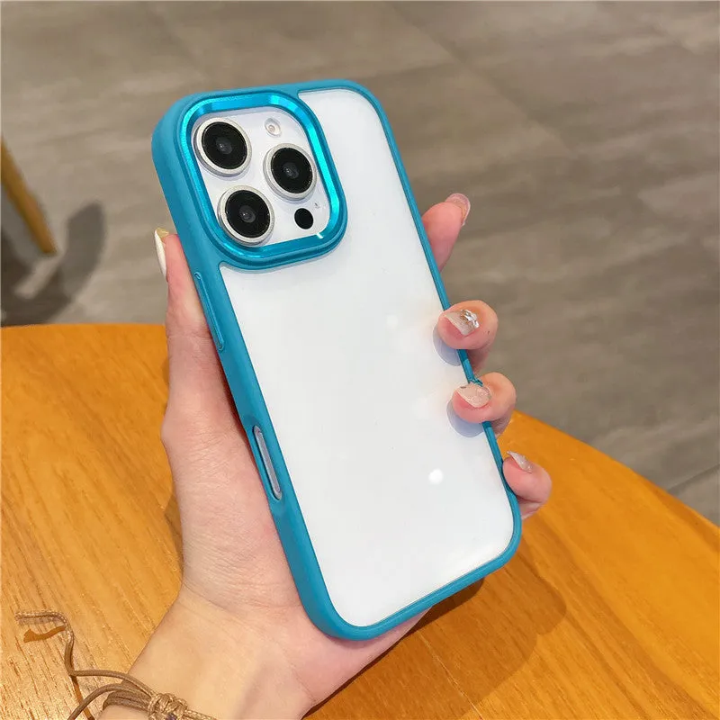 Transparent PC phone case for iPhone 16 Pro with metal eagle eye bracket ring in desert gold