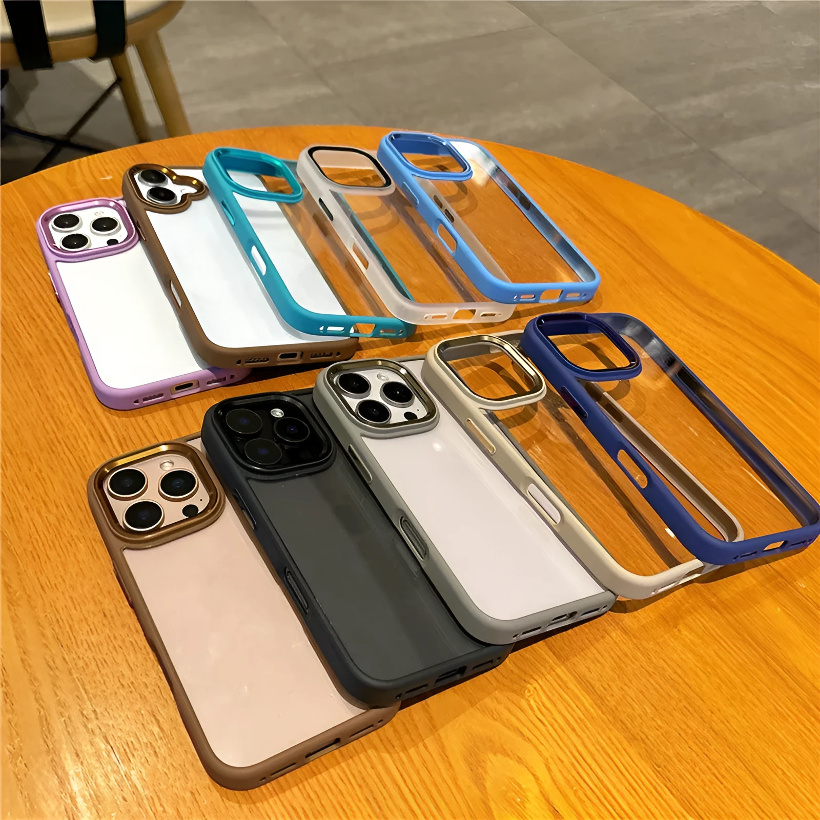 Transparent PC phone case for iPhone 16 Pro with metal eagle eye bracket ring in desert gold