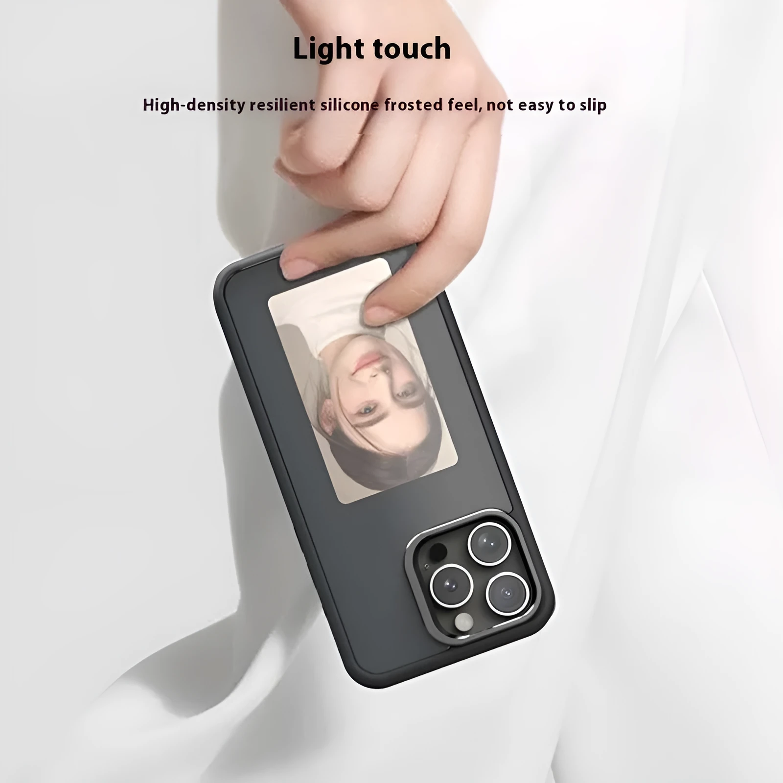 Silicone phone case with four-colour e-ink screen for iPhone 13-16 series, available in black