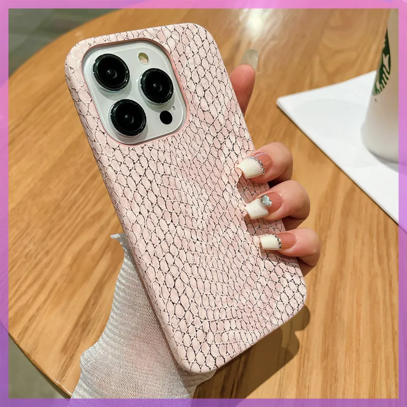 Gold silk snake pattern half pack anti-fall phone case for iPhone with plaid design, slim profile, orange colour