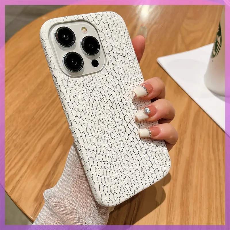 Gold silk snake pattern half pack anti-fall phone case for iPhone with plaid design, slim profile, orange colour