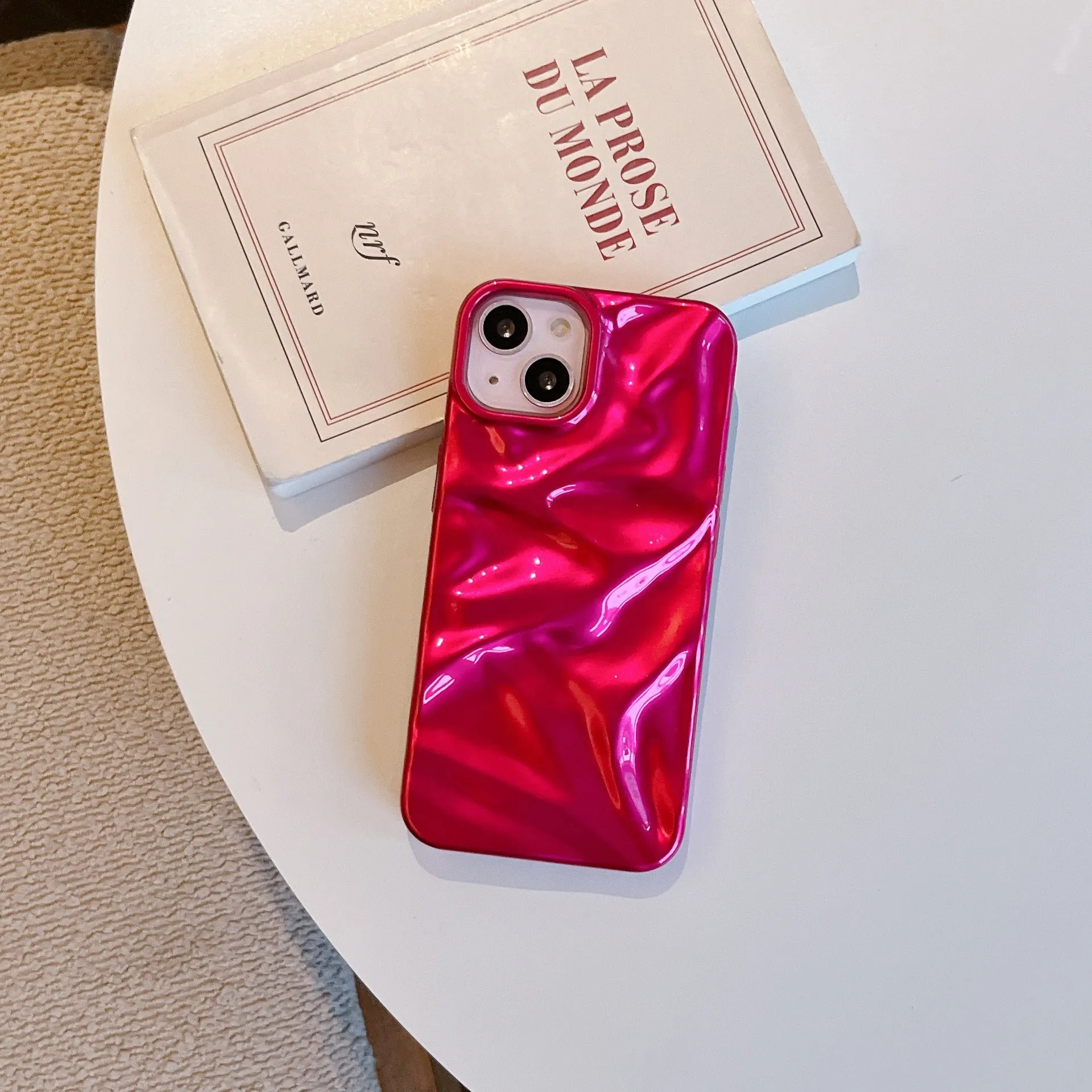 Electroplated three-dimensional pleated TPU phone case for iPhone 11–16 Pro Max in milk blue colour